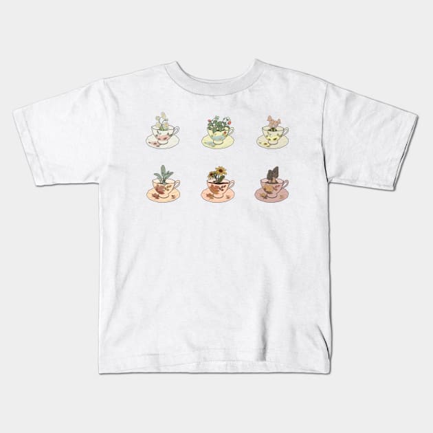 Spring and Fall Cottagecore Tea Cup collection Kids T-Shirt by JuneNostalgia